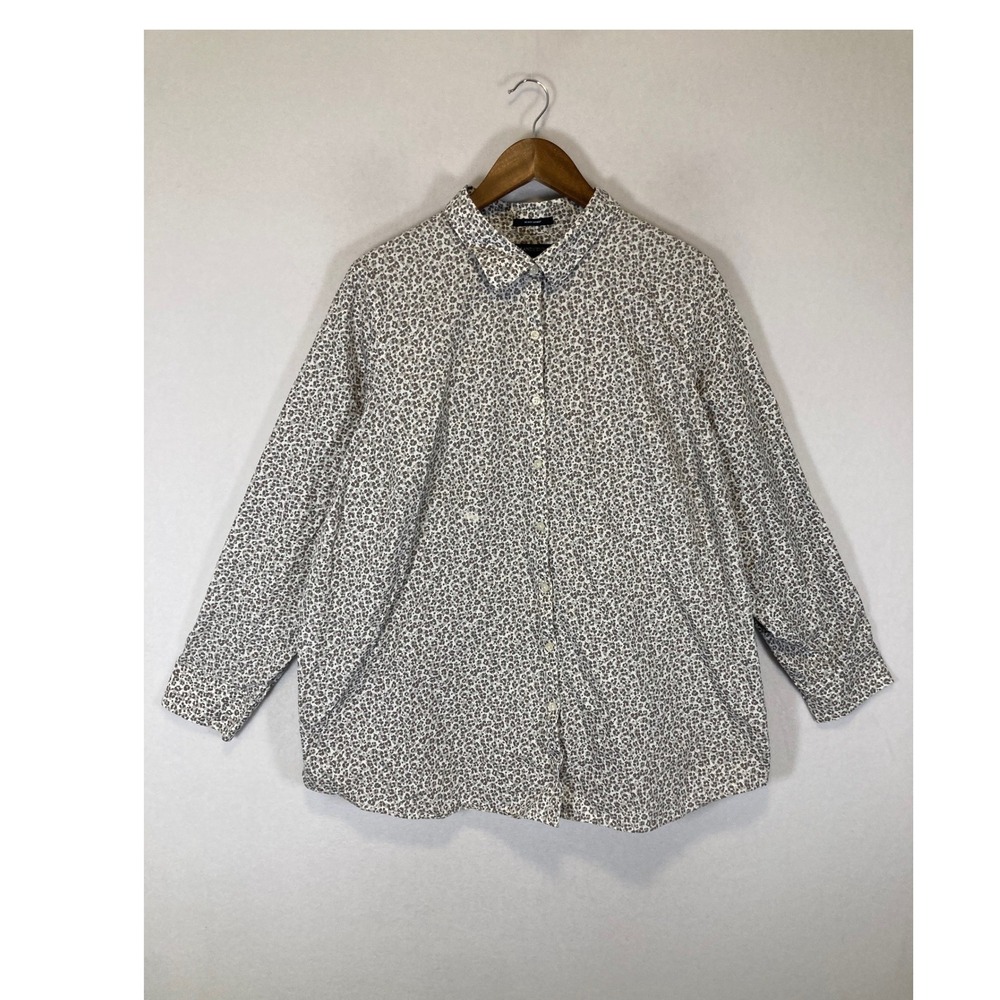 Classic Chic Lands End Womens 26W Grey Leopard No Iron Supima Cotton Button Down